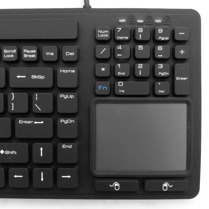 Rugged IP68 Washable Disinfectable Antivirus Industrial Medical Silicone Keyboard with Integrated Touchpad, 12 Funtion Keys and Numeric Keypad