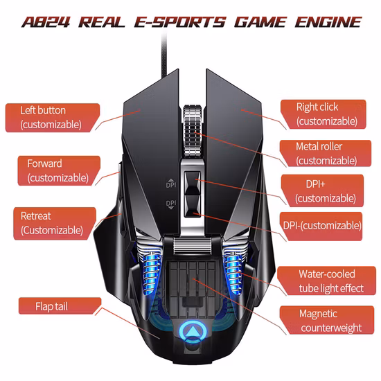 New Arrival Cheap USB 3D Mouse up to 7200 Dpi LED RGB Wired Optical Gamer PC Mice Computer Office Gaming Mouse for Game